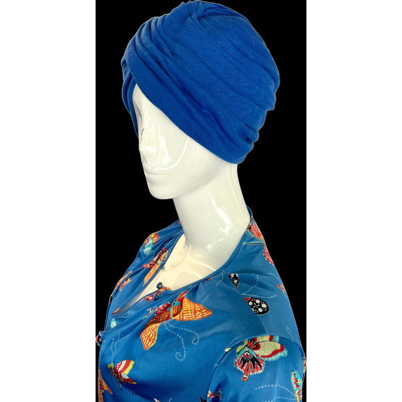 60s/70s Blue Layered Fold Turban - Picture 11 of 13